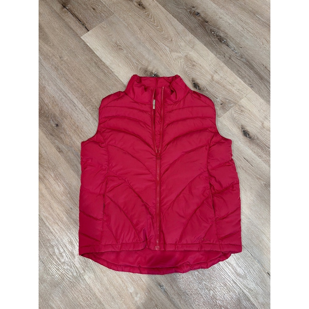 Cabelas Goose Down Puffer Vest Womens Medium Red Quilted Full Zip Outdoor Layer